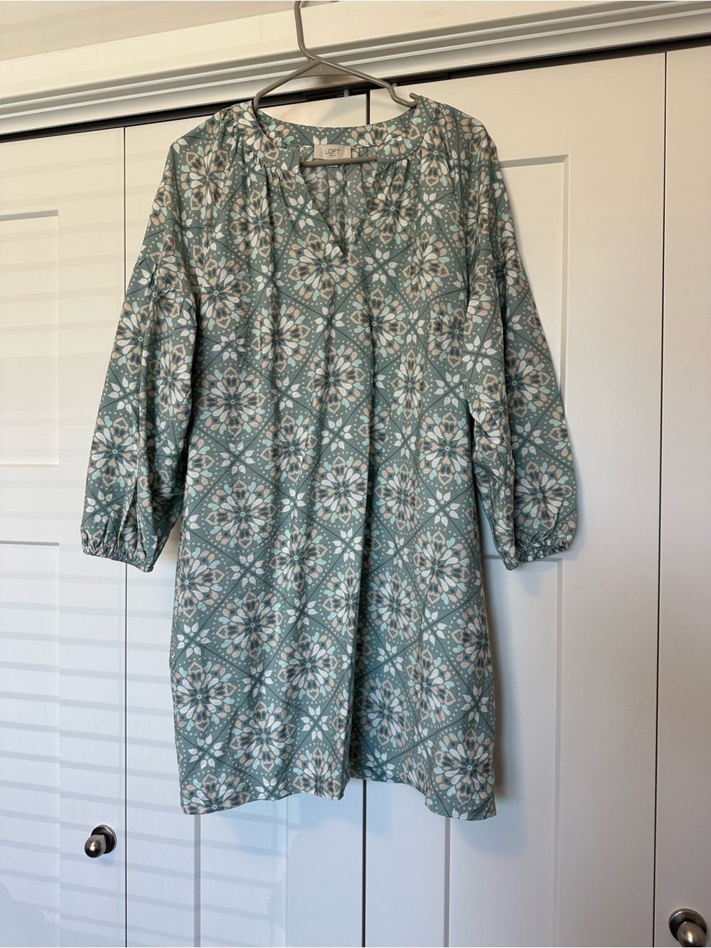 LOFT Mint and White Floral Geometric Shirt Dress